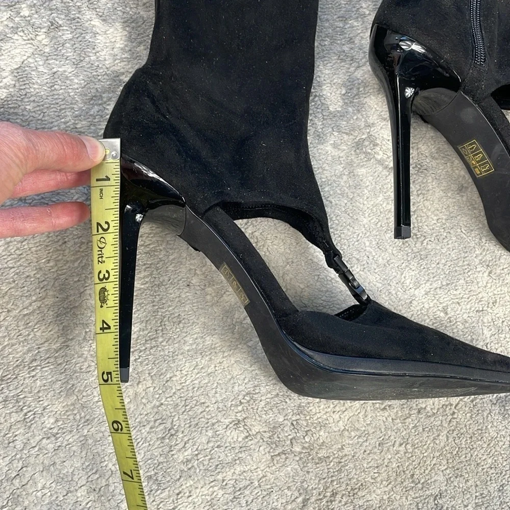 Jeffrey Campbell Vortexx Cut Out Over The Knee Boots Stiletto Pointed Toe Black